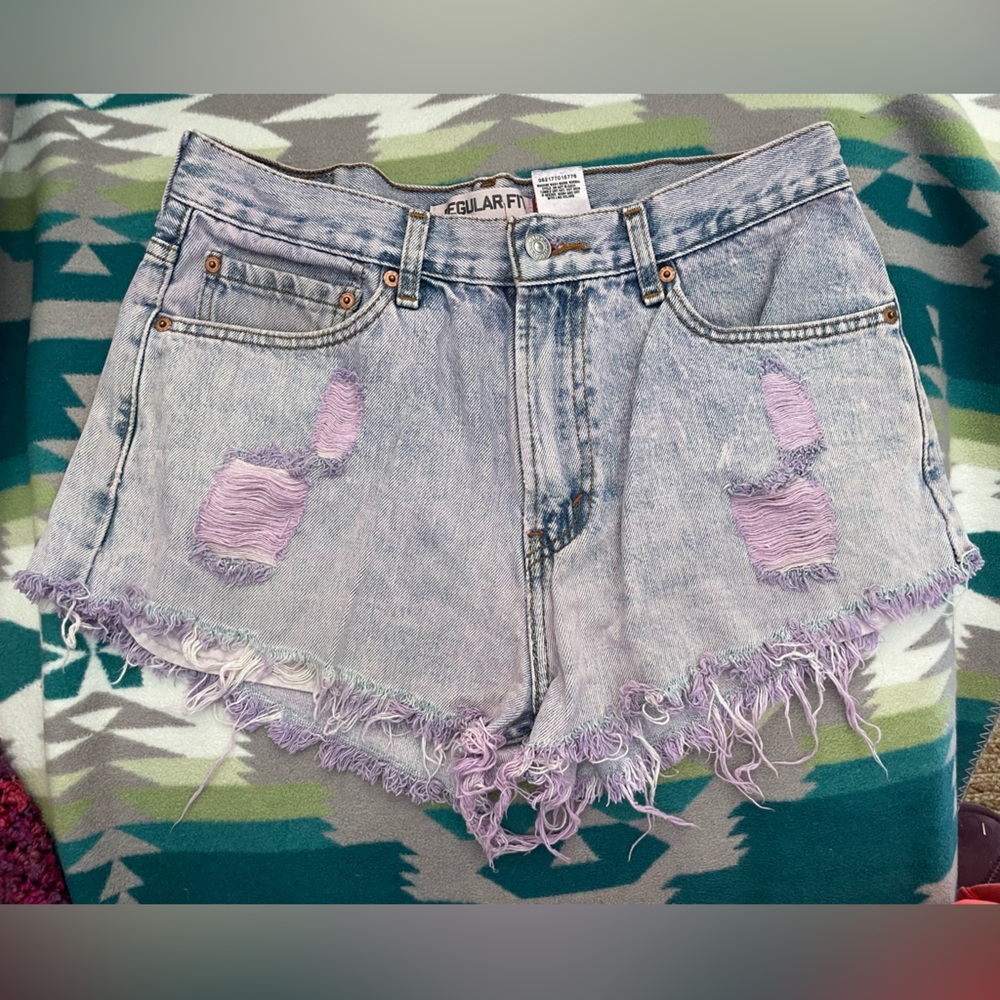 Light Wash Distressed Levi cutoff Jean Shorts purple